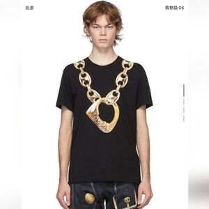 Moschino Black Tee with Gold Chain Print